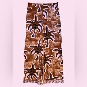 Joie NWOT Pastel Pink and Brown palm and polkadot Patterned satin Pants SMALL